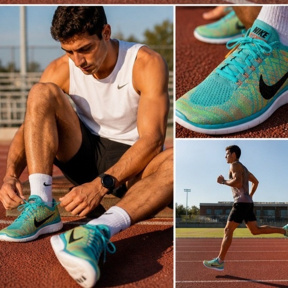 Nike Free 4.0 Flyknit Mens 12.5 Teal Orange Yellow 717075-300 Good Condition Run